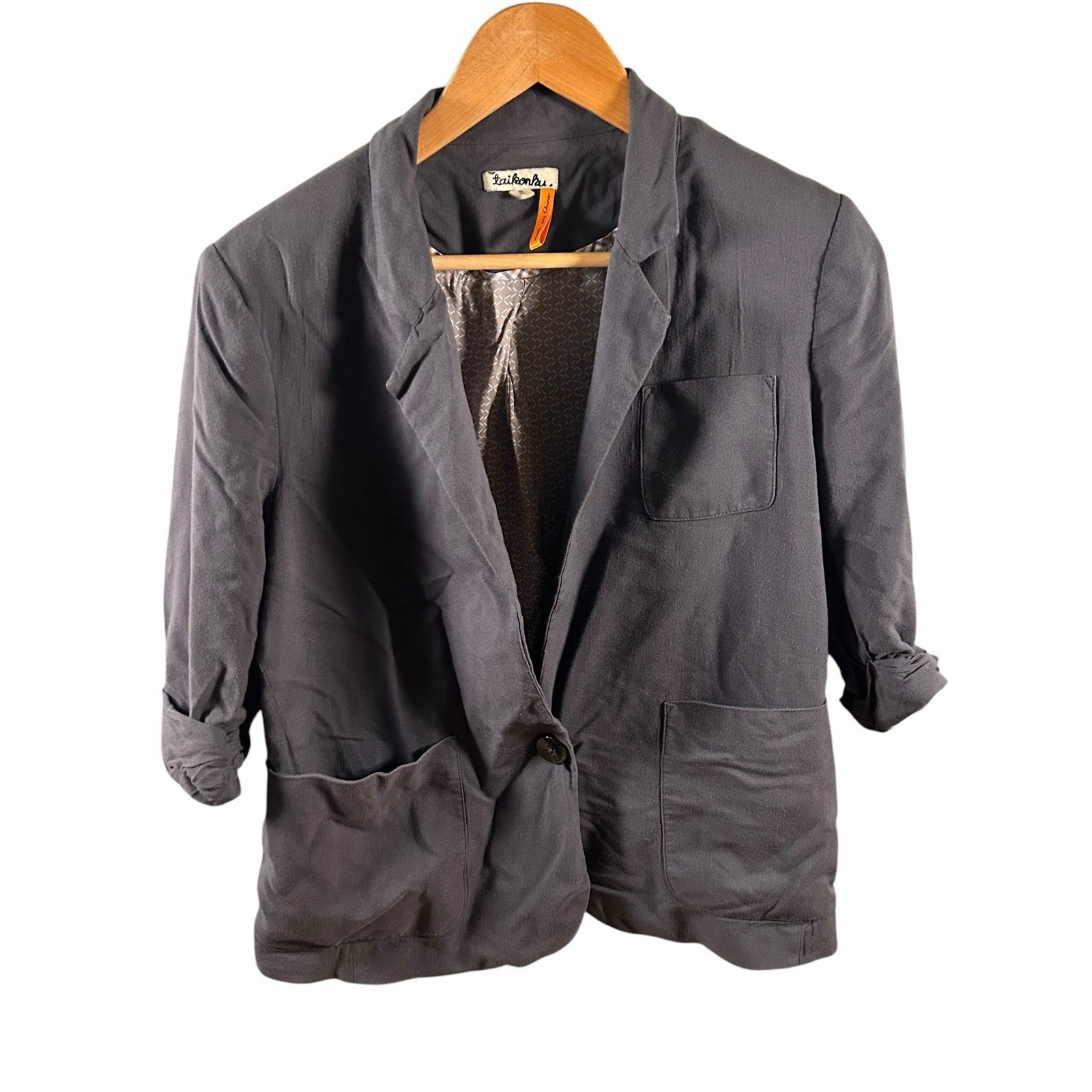 Anthropologie Taikonhu Gray Solid Blazer Women's Size 4 Rolled Cuff